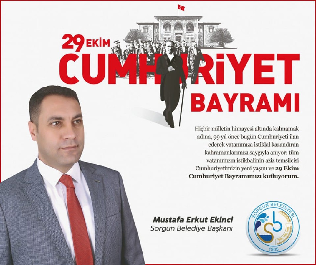 Belediye Başkanımız M. Erkut EKİNCİ'nin 29 Ekim Cumhuriyet Bayramı kutlama mesajı